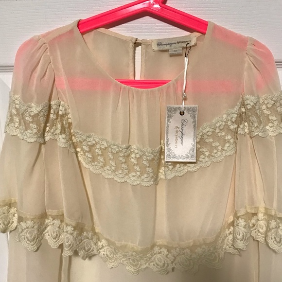 Champagne & Strawberry: Women's Boho Layer Blouse - Picture 2 of 10